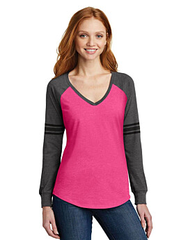 District DM477 Women Game Long Sleeve V-Neck T-Shirt