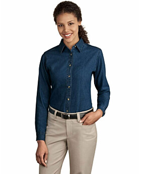 Port & Company LSP10 Ladies Long Sleeve Value Denim Shirt
