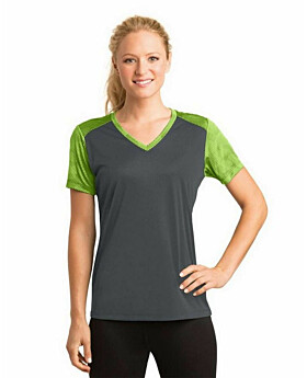 Sport-Tek LST371 Ladies CamoHex Colorblock V-Neck Tee