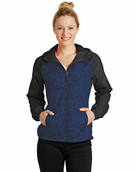 Sport-Tek LST40 Ladies Heather Colorblock Raglan Hooded Wind Jacket