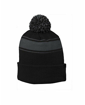 Sport-Tek STC28 Stripe Pom Pom Beanie